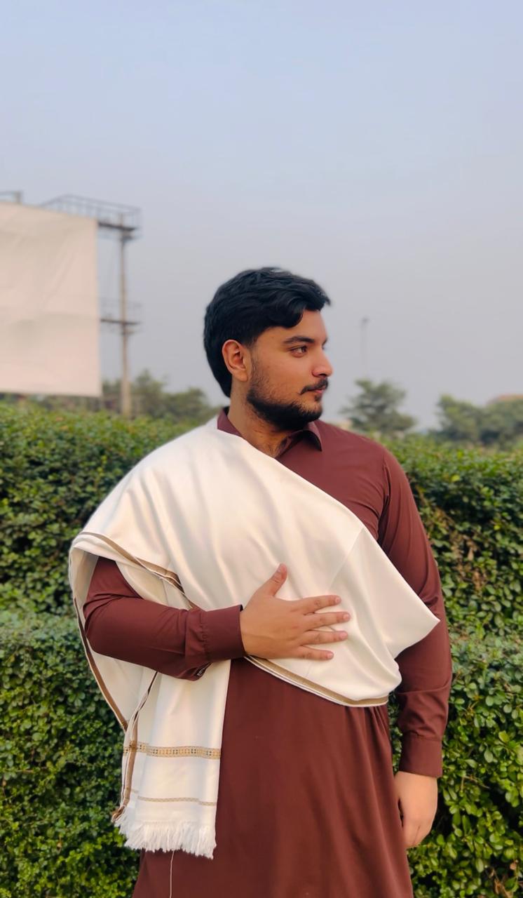 Men White Wool Shwal