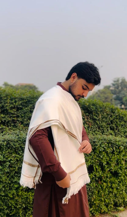 Men White Wool Shwal