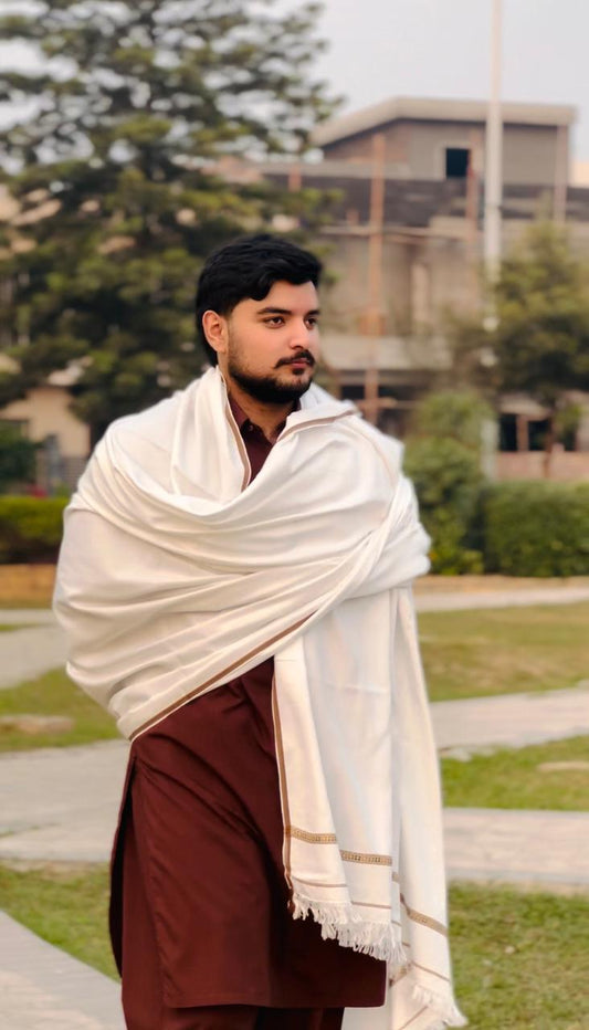 Men White Wool Shwal